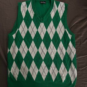 Green and White Oversized Argyle Sweater Vest